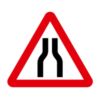 Road narrows on right (or left if symbol reversed)