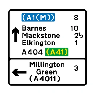 On approaches to junctions (route numbers to motorway or primary routes)